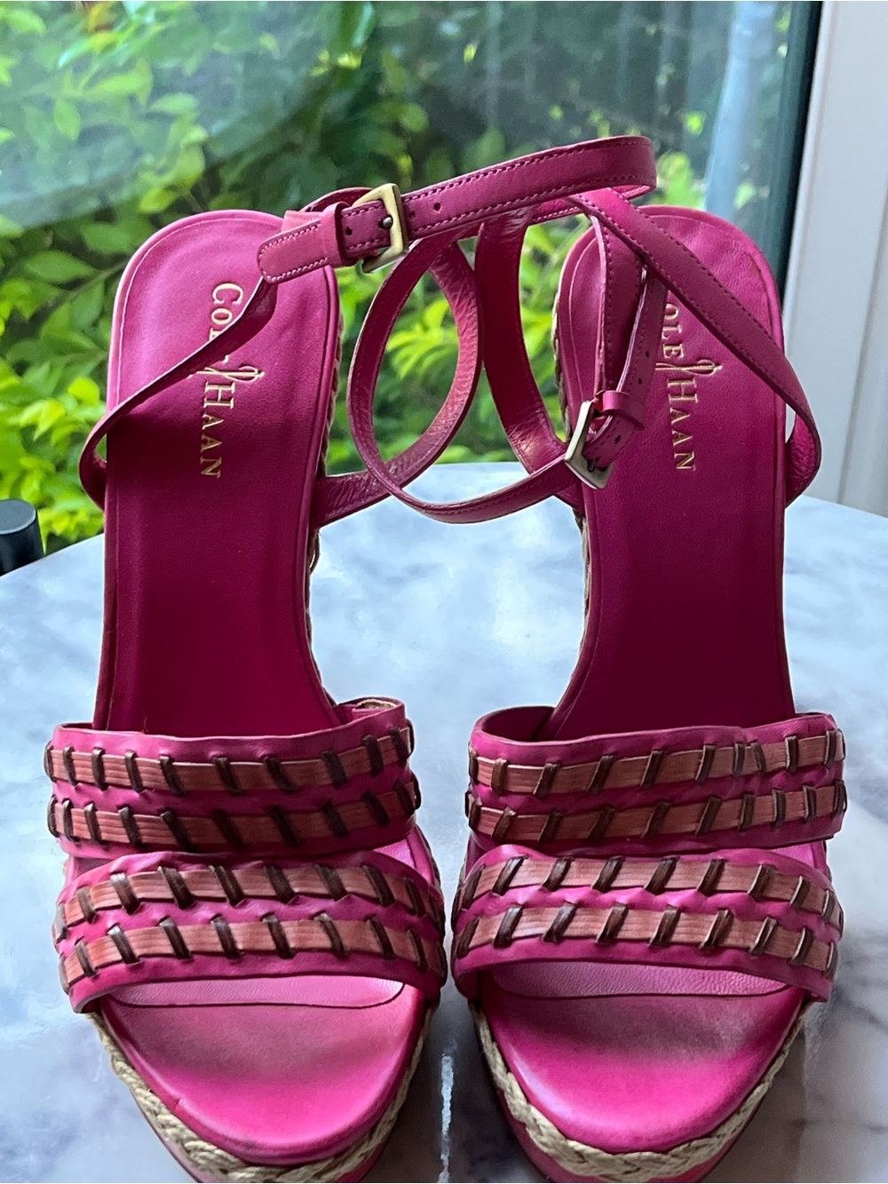 Cole Haan x Nike Air Pink Leather Espadrille Wedge Sandals Size 8.5 y2k